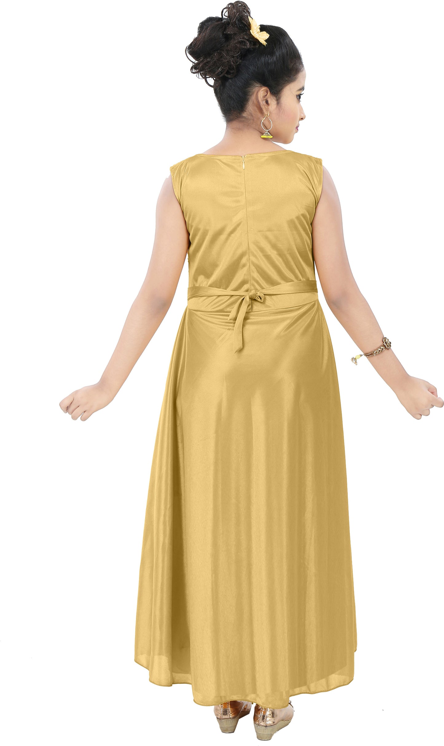 Golden Lycra Blend Dress For Baby Girls