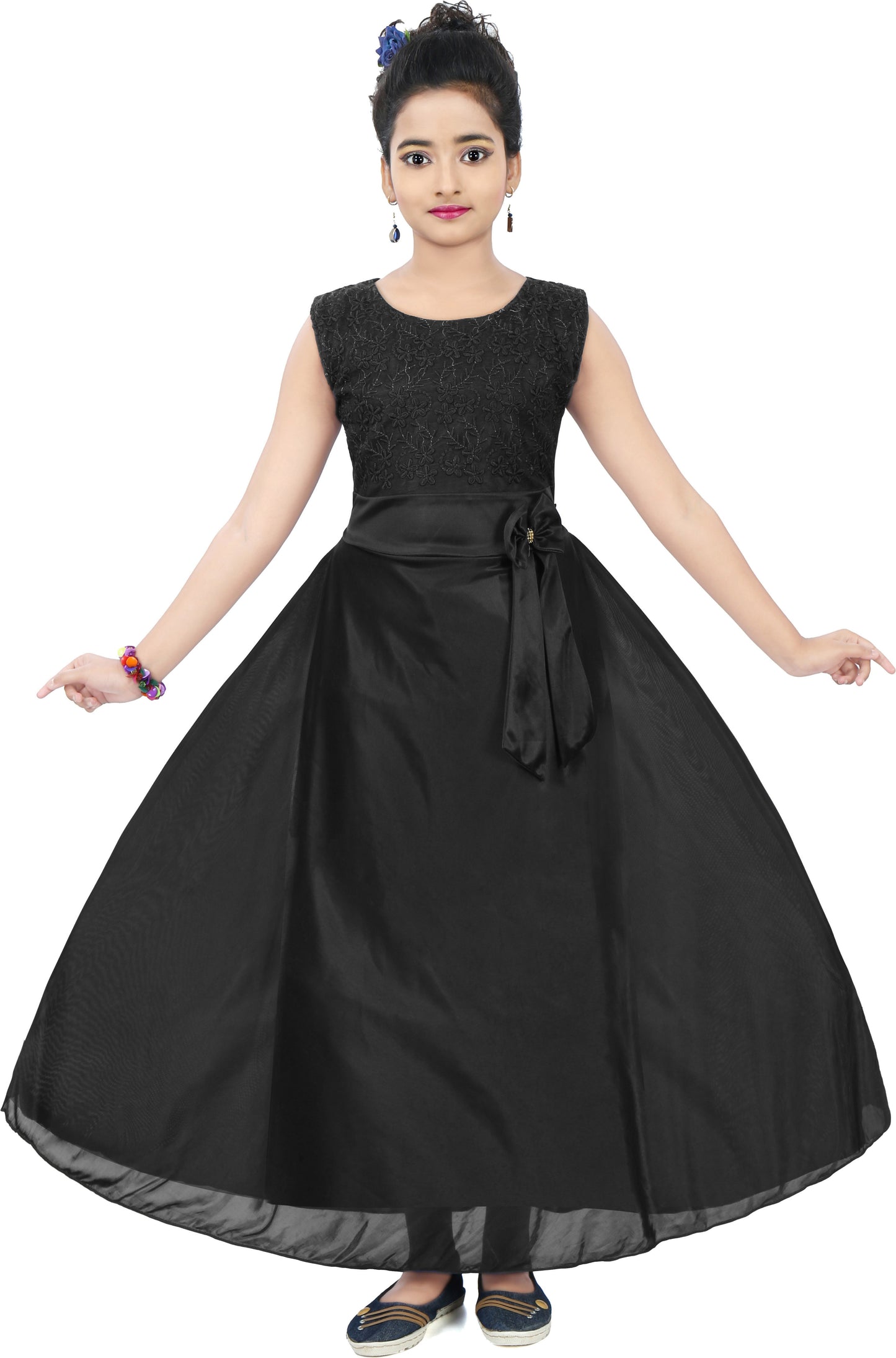Black Lycra Blend Dress For Baby Girls