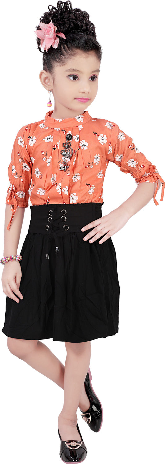 Orange Viscose Rayon Dress For Girls