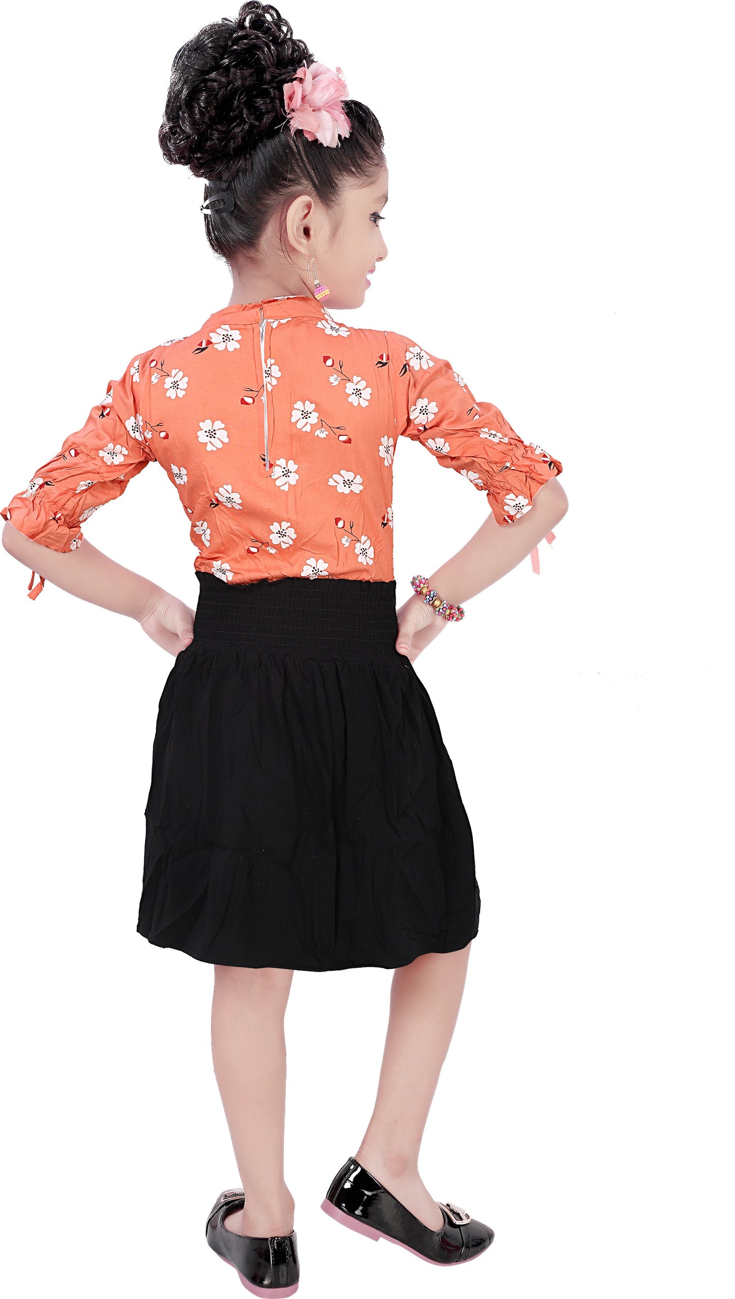 Orange Viscose Rayon Dress For Girls
