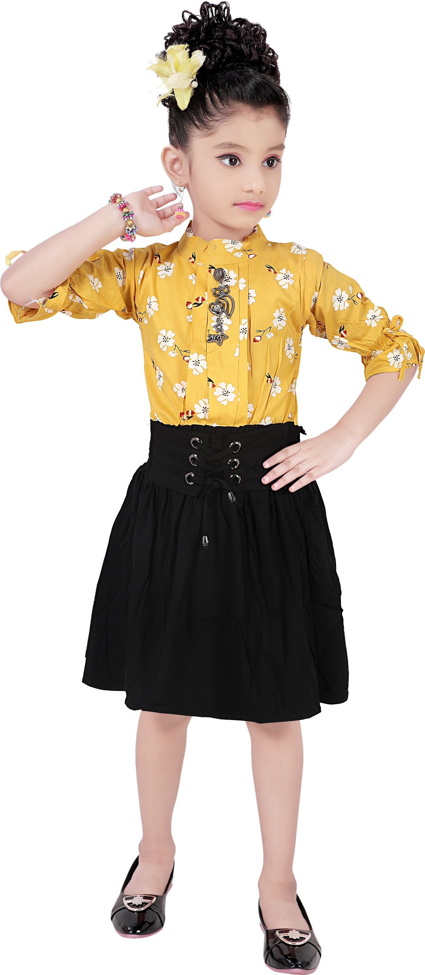 Yellow Viscose Rayon Dress For Girls