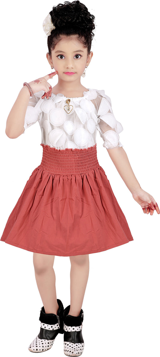 Coral Viscose Rayon Dress For Girls