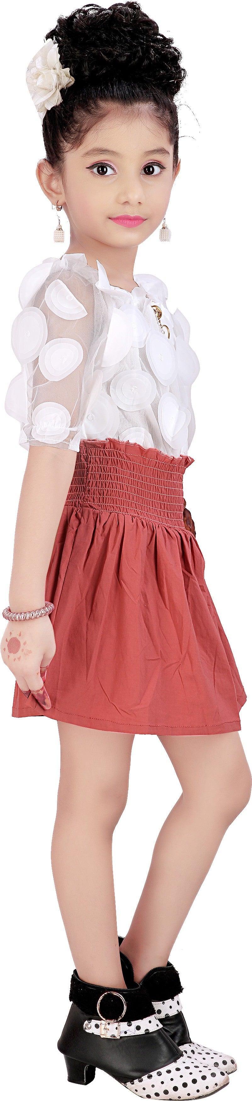 Coral Viscose Rayon Dress For Girls