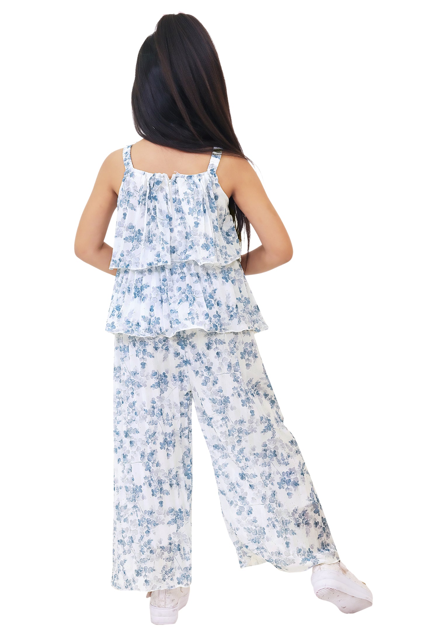 Blue Printed Georgette Plazo For Girls