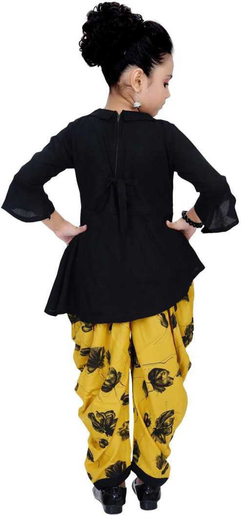 Yellow & Black Viscose Rayon Kids Apparel Combo For Girls