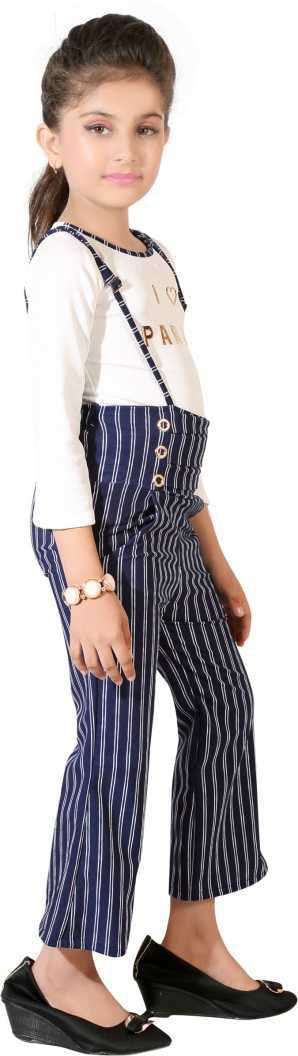 Blue Polyester Kids Dungaree Romper For Girls