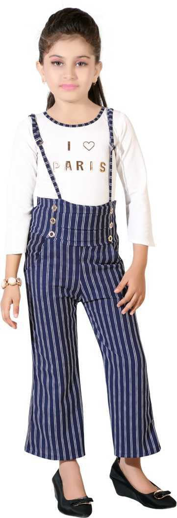 Blue Polyester Kids Dungaree Romper For Girls
