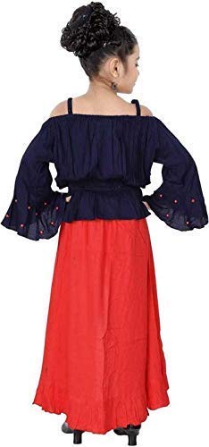 Blue And Red Cotton Blend Kids Apparel Combo For Girls