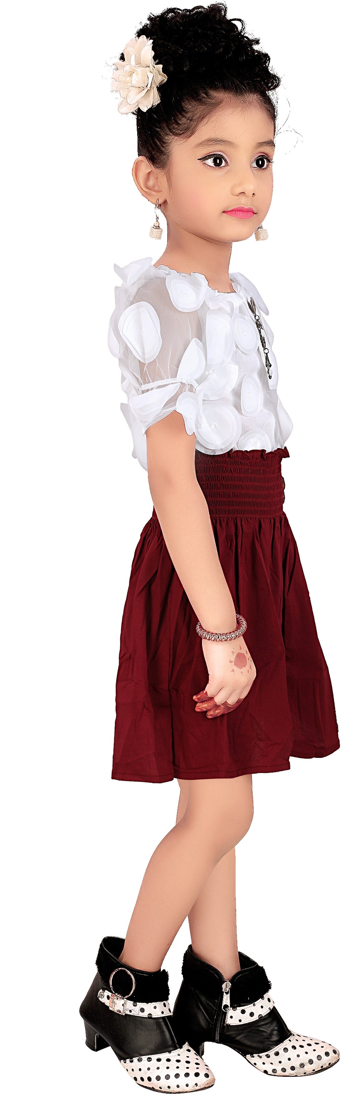 Maroon Viscose Rayon Dress For Girls