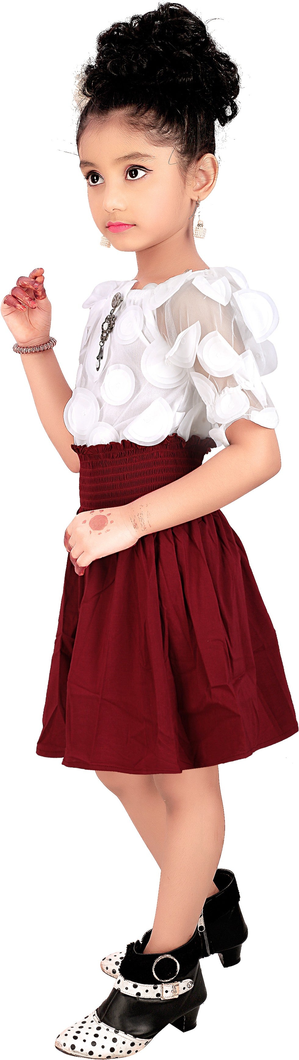 Maroon Viscose Rayon Dress For Girls