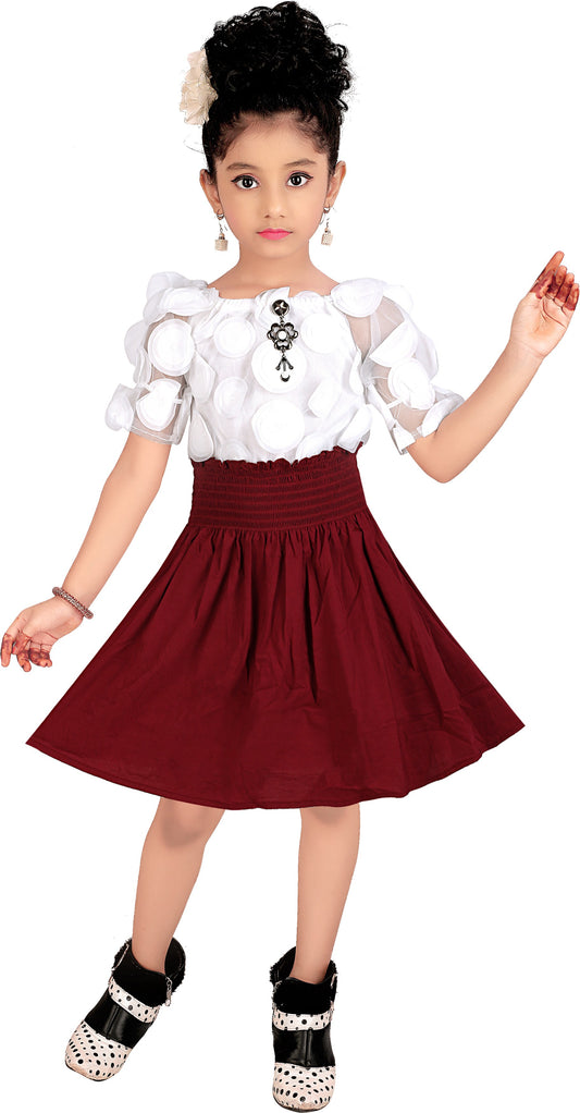 Maroon Viscose Rayon Dress For Girls