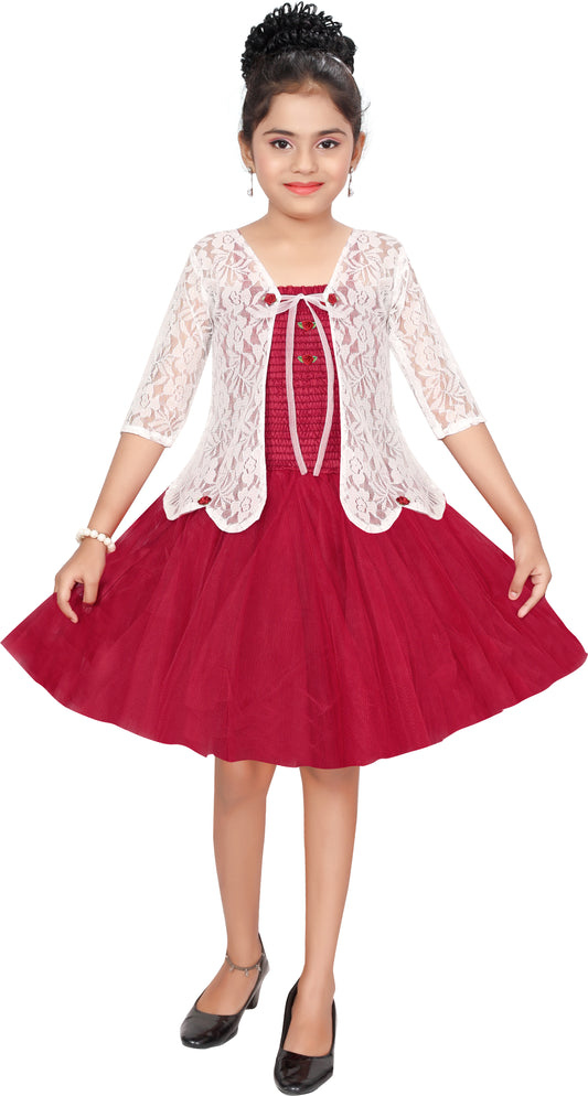 Maroon Net Dress For Girls