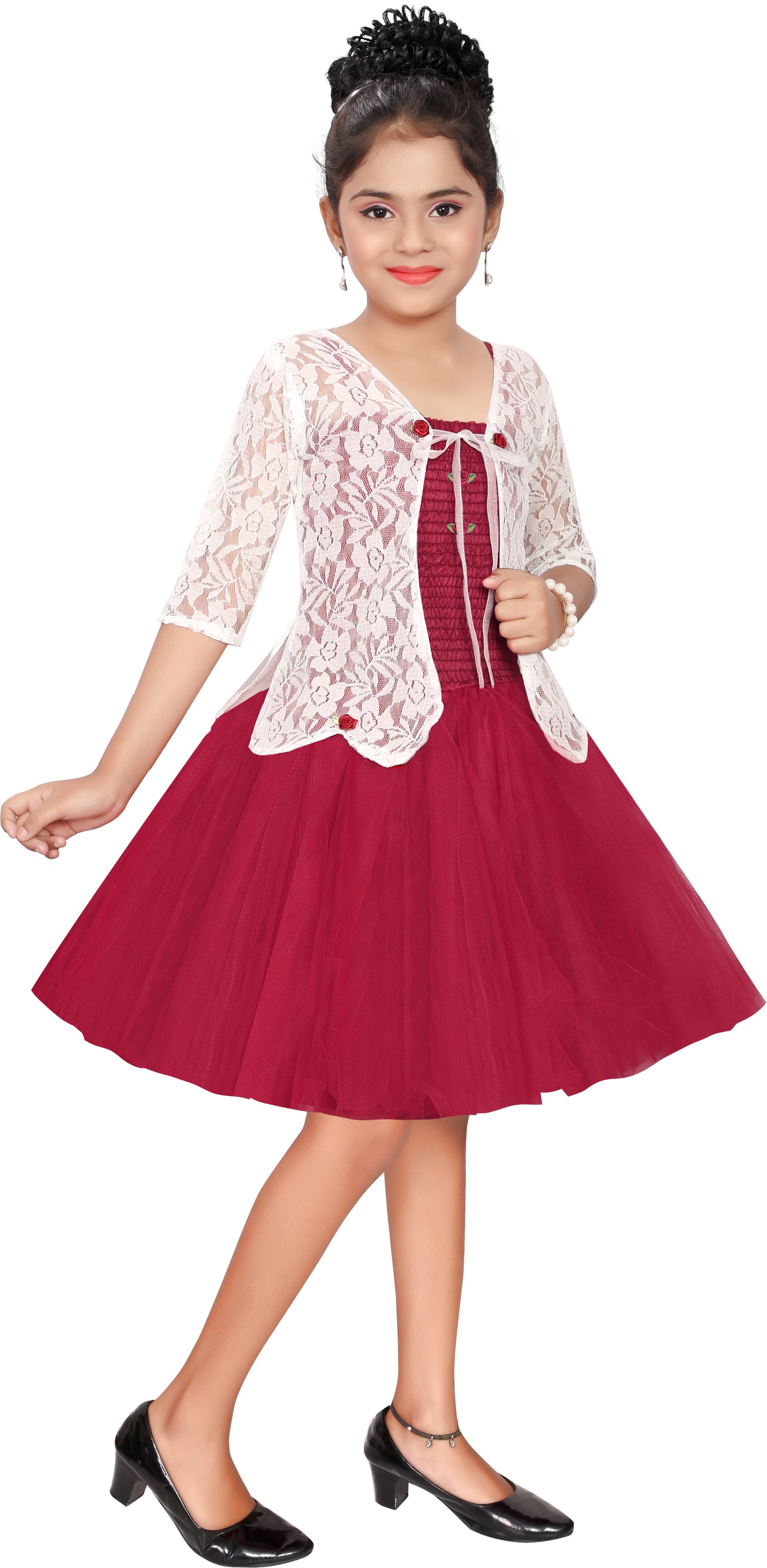 Maroon Net Dress For Girls