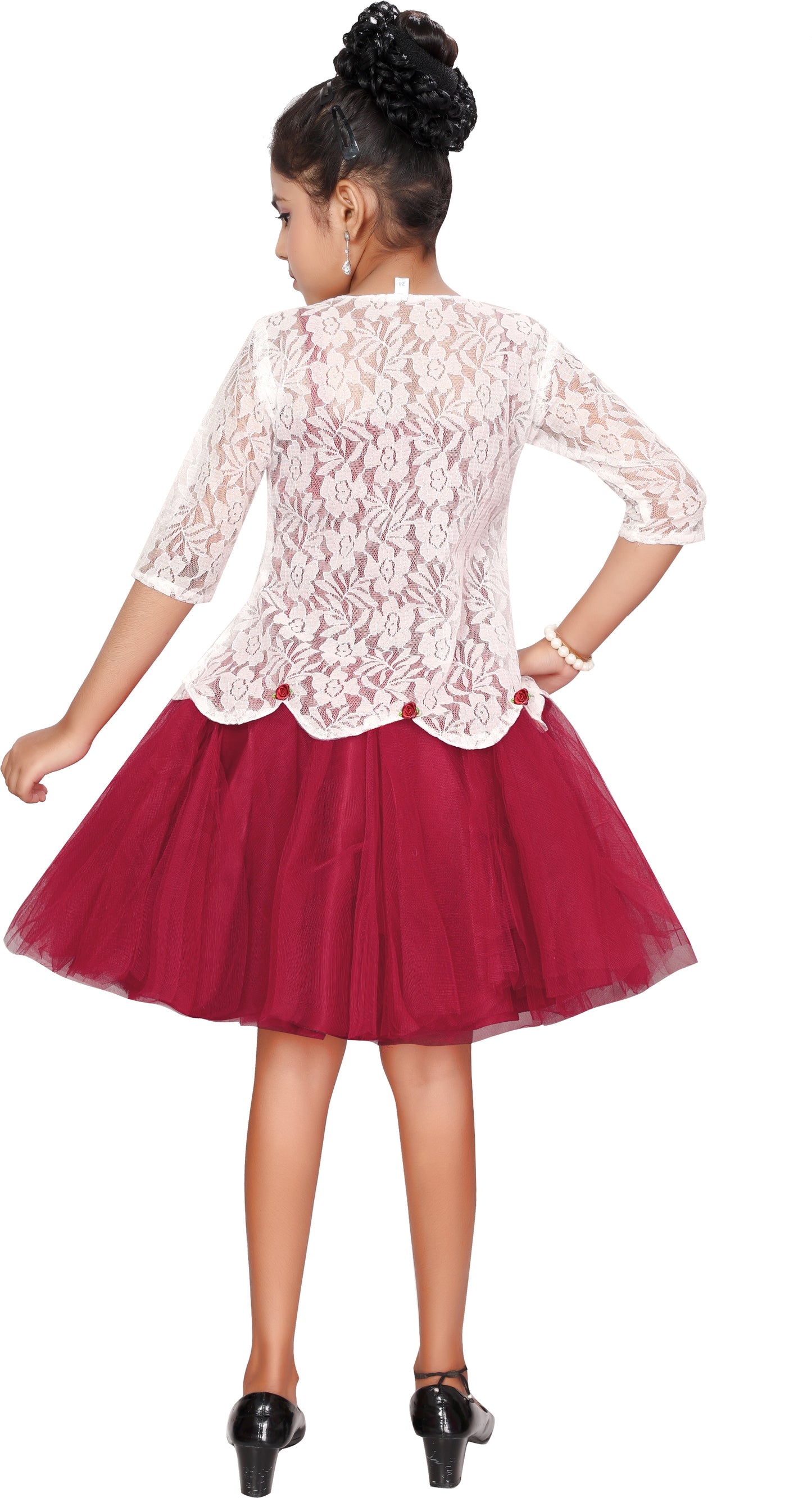 Maroon Net Dress For Girls