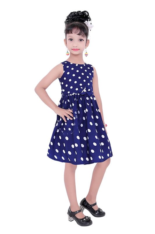 Blue Cotton Blend Dress For Baby Girls