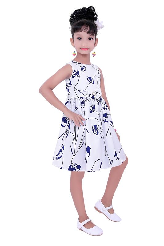 Blue Cotton Blend Dress For Baby Girls