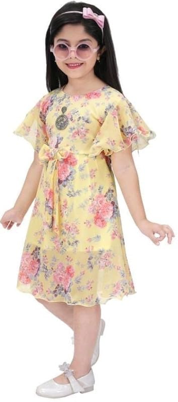 Yellow Georgette Dress For Baby Girls