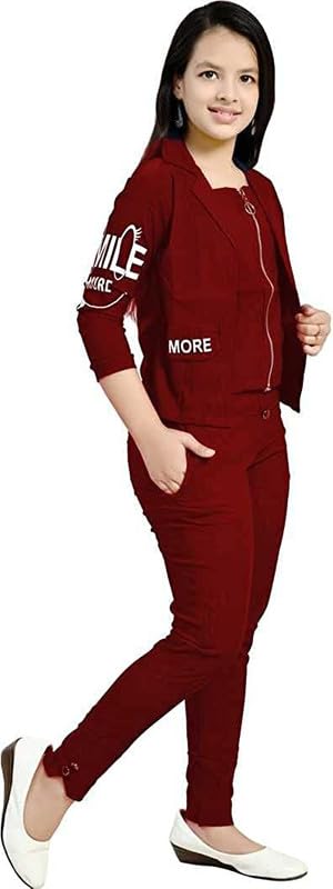 Maroon Polycotton Two Piece Set For Girls.