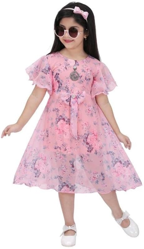 Pink Georgette Dress For Baby Girls