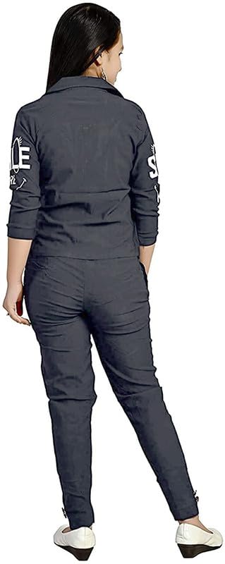 Grey Polycotton Two Piece Set For Girls.