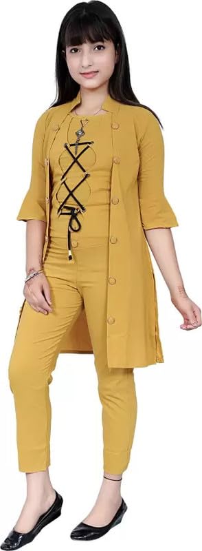 Yellow Polycotton Kids Apparel Combo For Baby Girls
