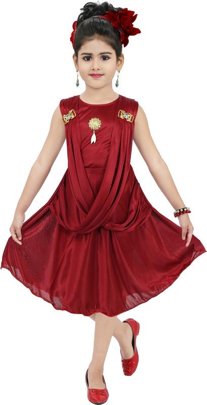 Maroon Satin Dress For Baby Girls