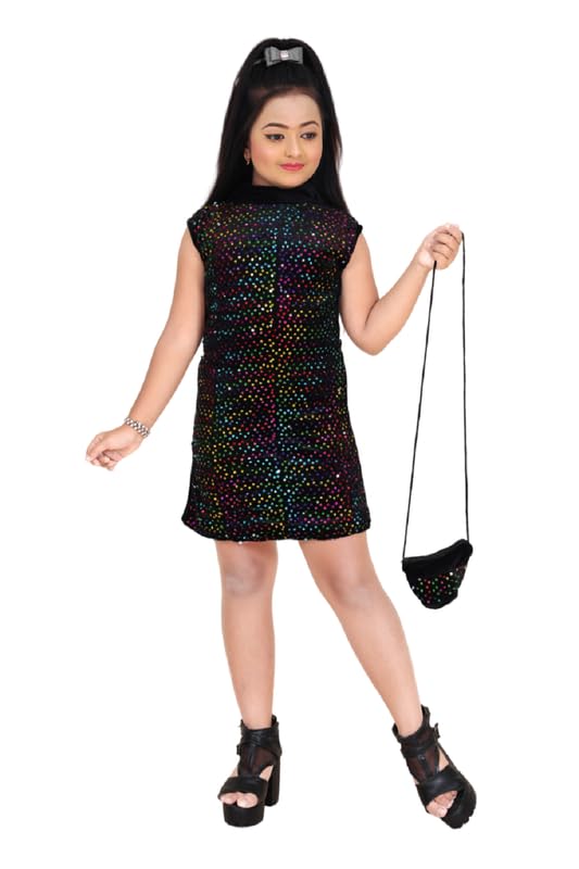 Multi Sequins Velvet Dress With Purse For Girls