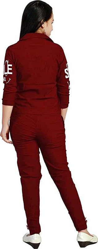 Maroon Polycotton Two Piece Set For Girls.