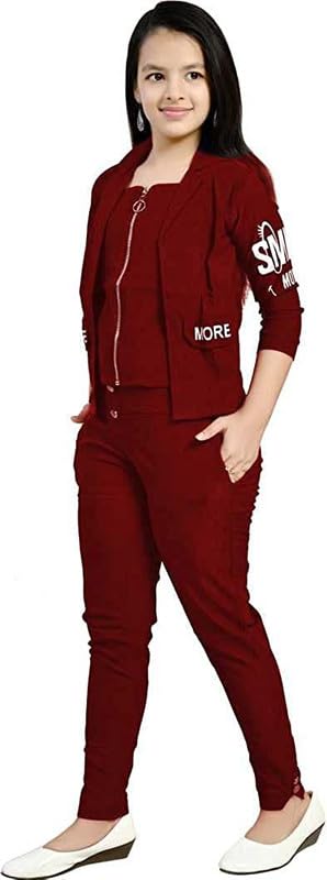 Maroon Polycotton Two Piece Set For Girls.