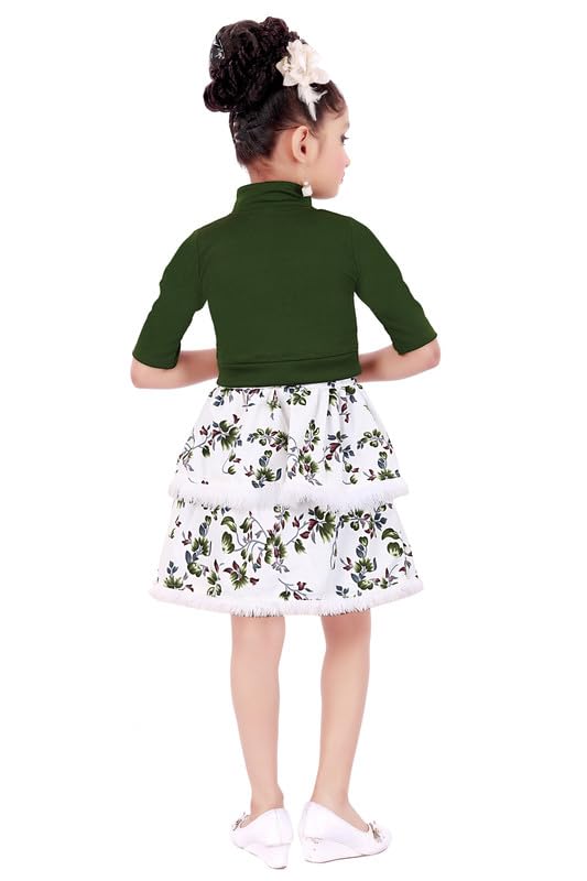 Green Cotton Blend Dress For Girls