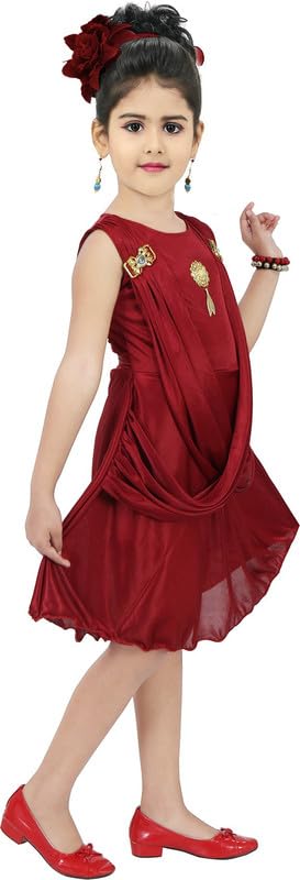 Maroon Satin Dress For Baby Girls