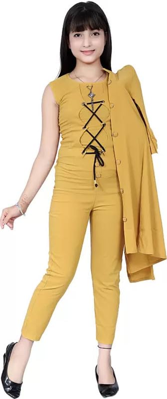 Yellow Polycotton Kids Apparel Combo For Baby Girls