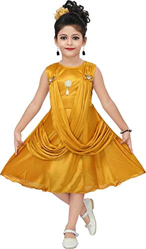 Gold Lycra Blend Dress For Girls