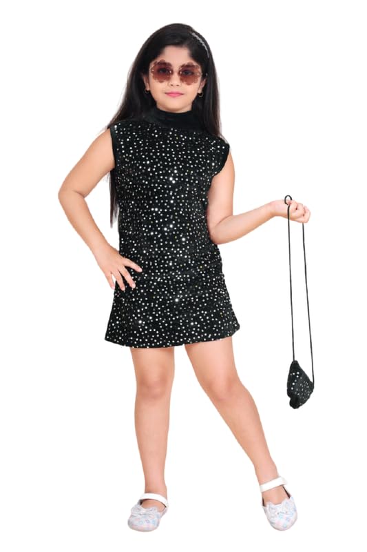 Silver Sequins Velvet Dress With Purse For Girls