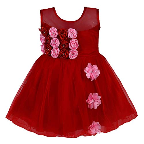 Maroon Net Dress For Baby Girls
