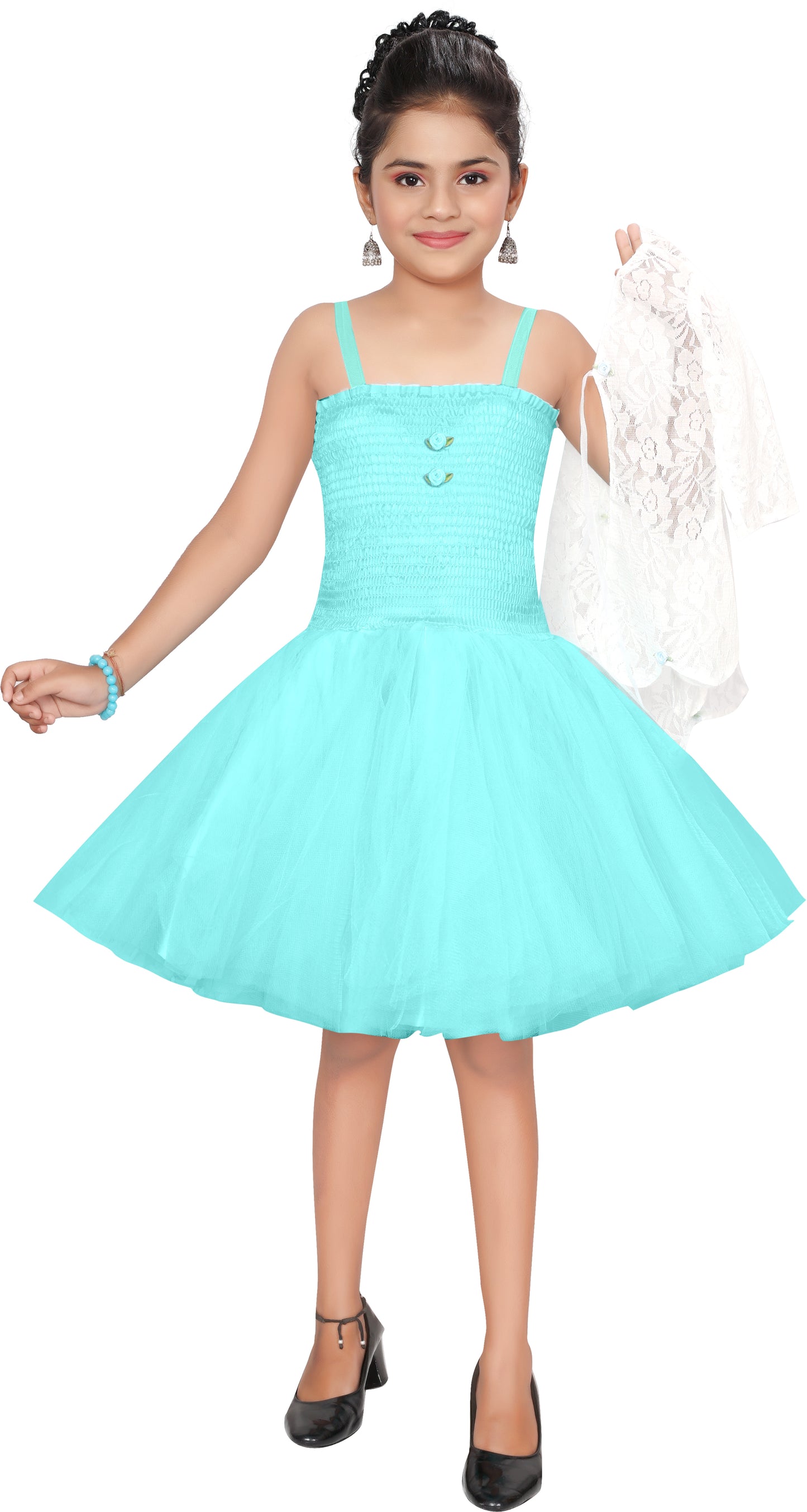 Blue Net Dress For Girls