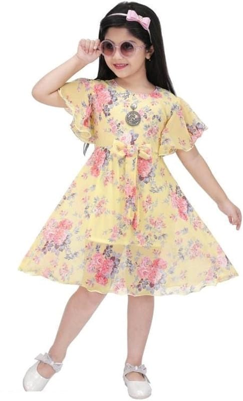 Yellow Georgette Dress For Baby Girls
