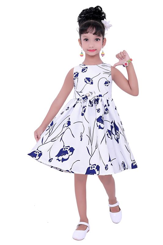 Blue Cotton Blend Dress For Baby Girls