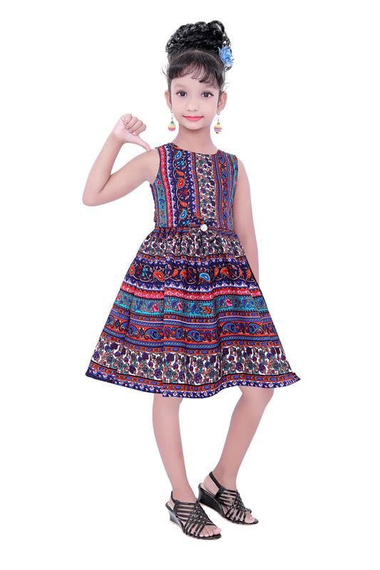 Multicolor Cotton Blend Dress For Baby Girls