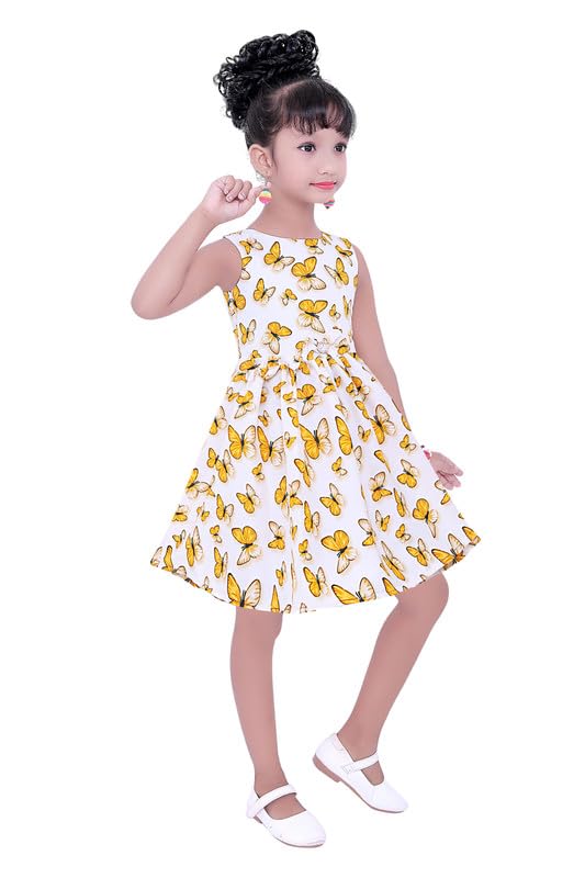 Yellow Cotton Blend Dress For Baby Girls