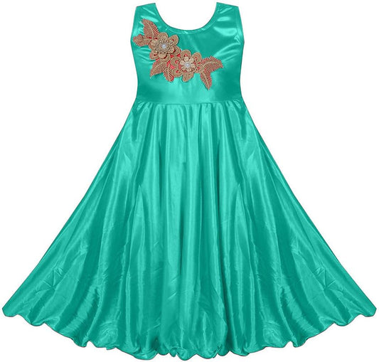 Sea Green Lycra Blend Dress For Baby Girls