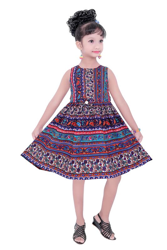 Multicolor Cotton Blend Dress For Baby Girls