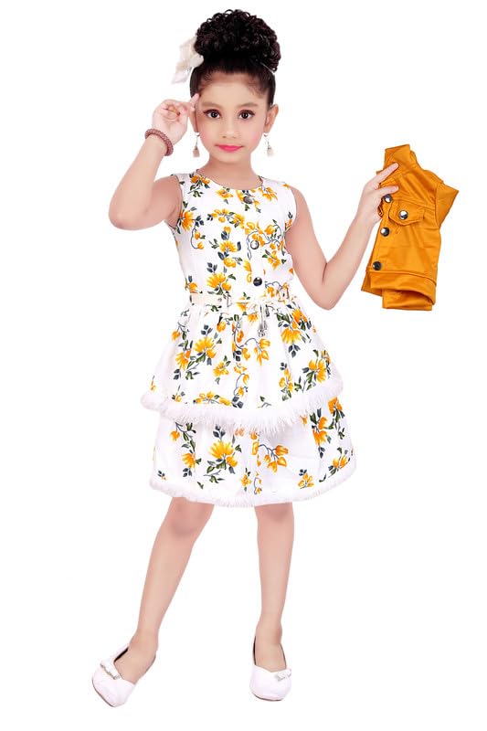 Yellow Cotton Blend Dress For Girls
