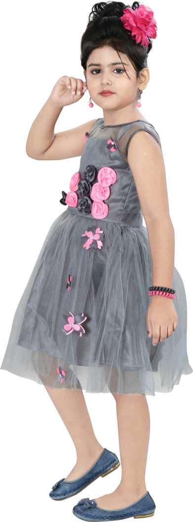 Grey Net Dress For Girls