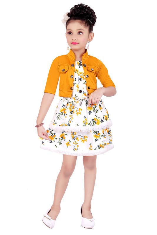 Yellow Cotton Blend Dress For Girls
