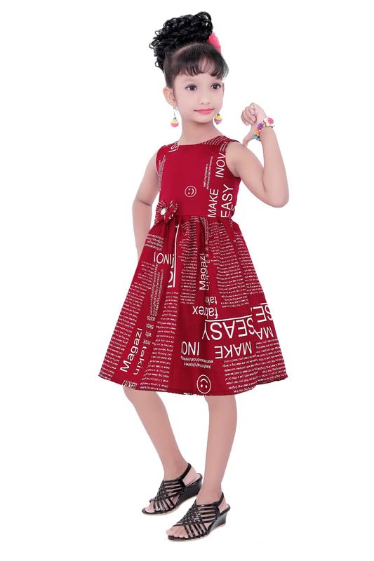 Maroon Cotton Blend Dress For Baby Girls
