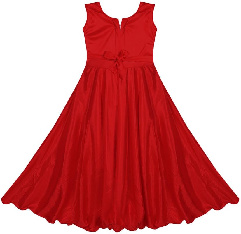 Red Lycra Blend Dress For Baby Girls