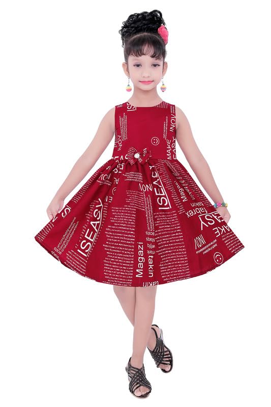 Maroon Cotton Blend Dress For Baby Girls