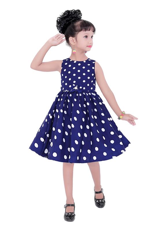 Blue Cotton Blend Dress For Baby Girls