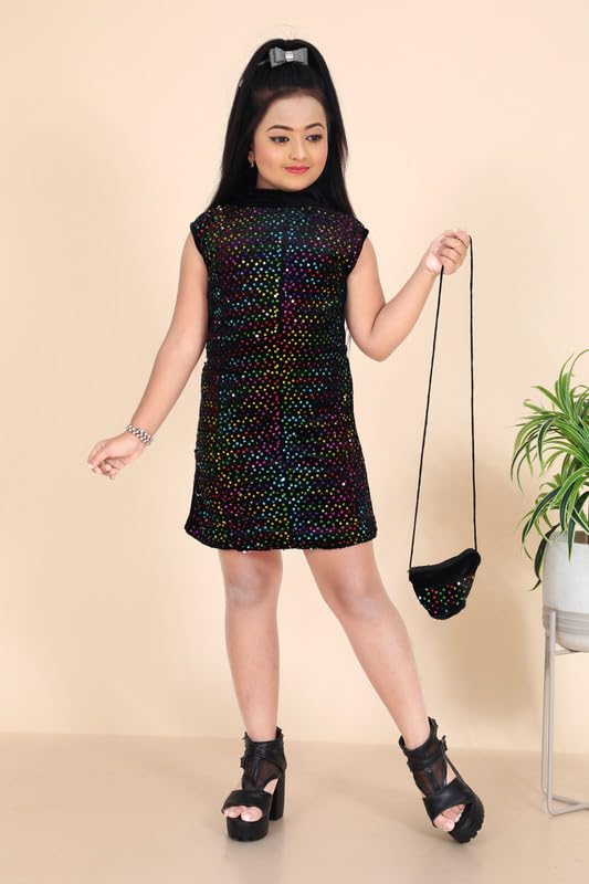 Multi Sequins Velvet Dress With Purse For Girls
